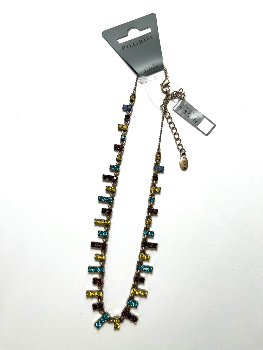 Pilgrim Multicolor Crystal Necklace - Blue, Yellow, Burgundy